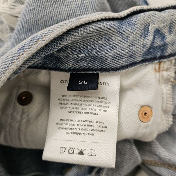 Citizens Of Humanity Shorts 26 Blue Annabelle Long High-Rise Raw Hem Distressed - Picture 3 of 11